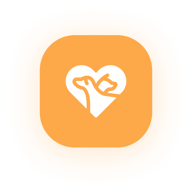 Heart-shaped pet logo on orange background. Heart-shaped pet logo on orange background.